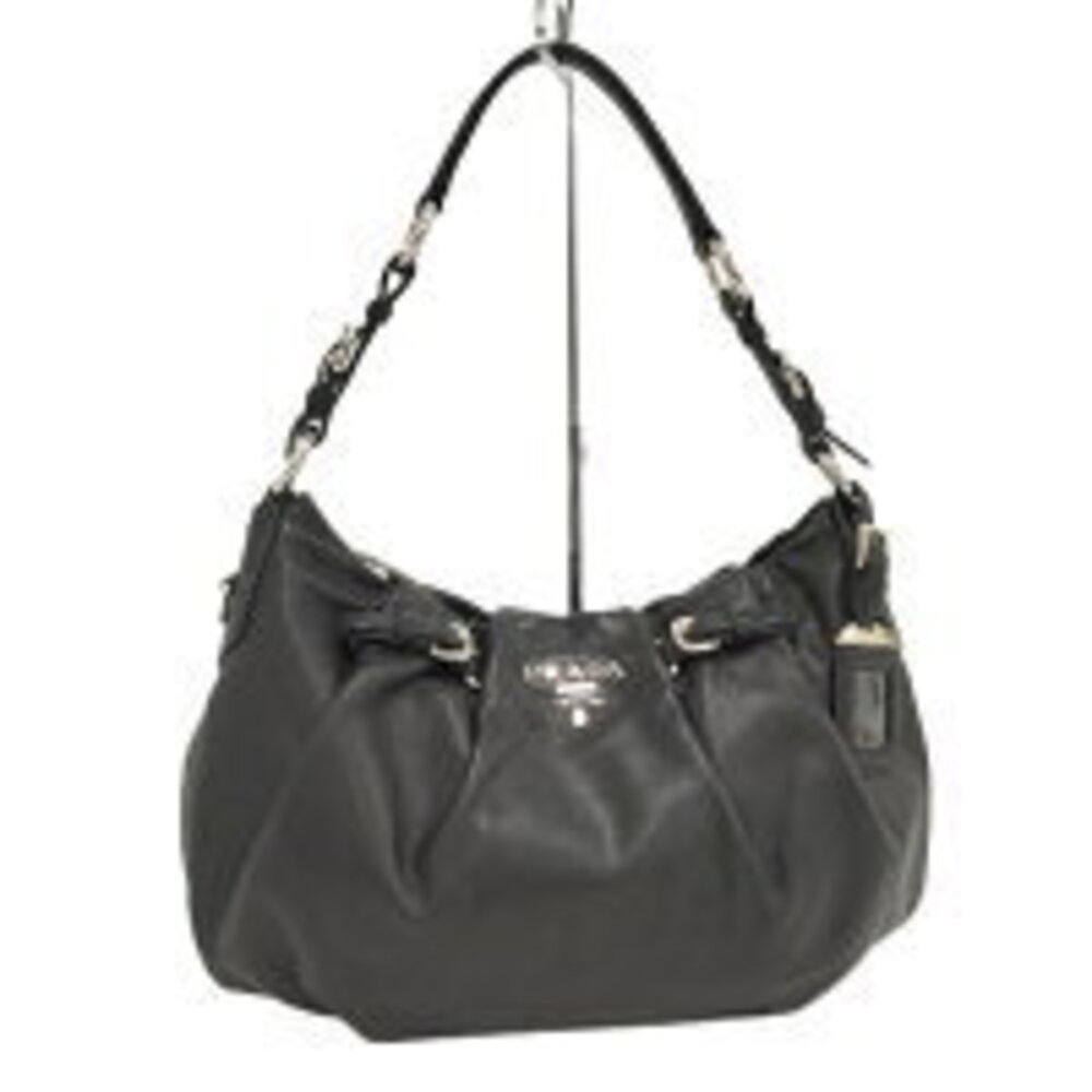 PRADA One Shoulder Hobo Bag Leather Black